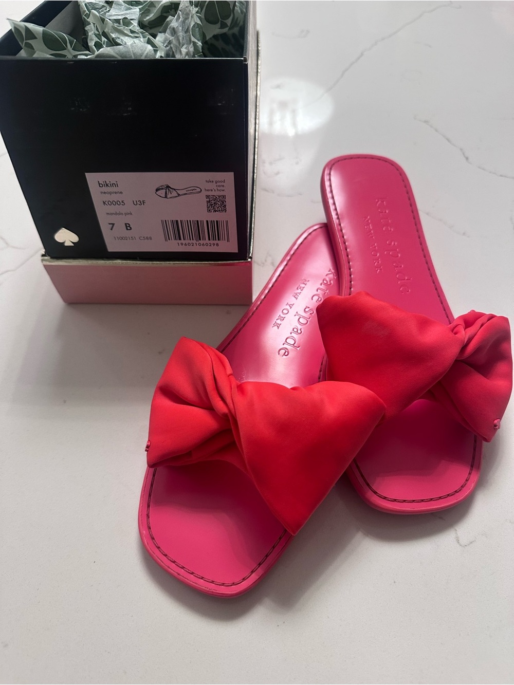 kate spade Hot Pink Footbed with Red Bow Slide Mules